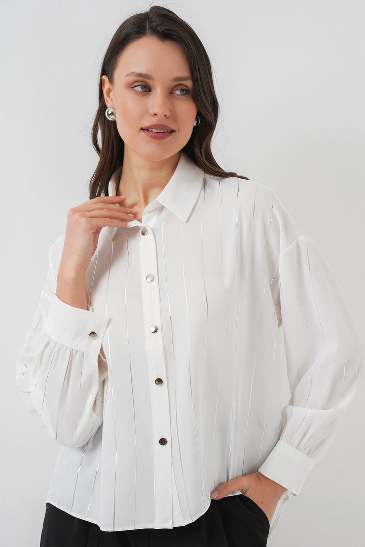 Bigdart Chemise à rayures argentées blanches pour femme 5924 - Blanc