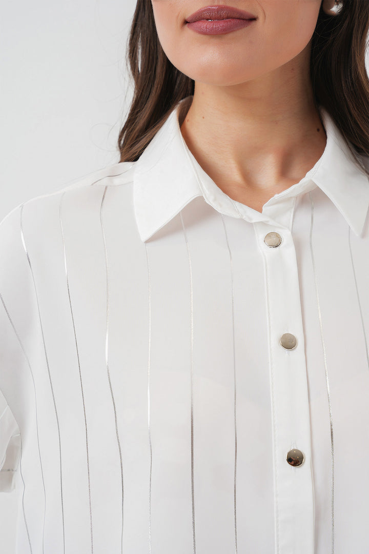 Bigdart Chemise à rayures argentées blanches pour femme 5924 - Blanc