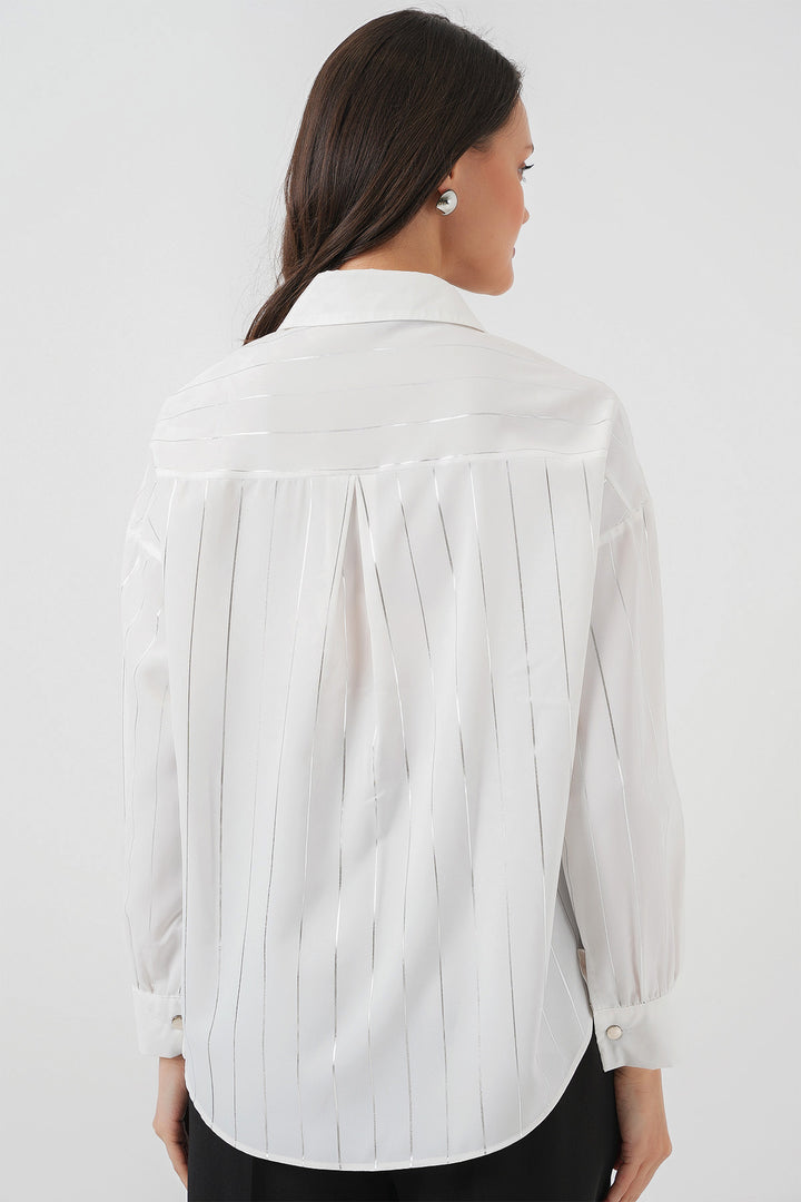 Bigdart Chemise à rayures argentées blanches pour femme 5924 - Blanc