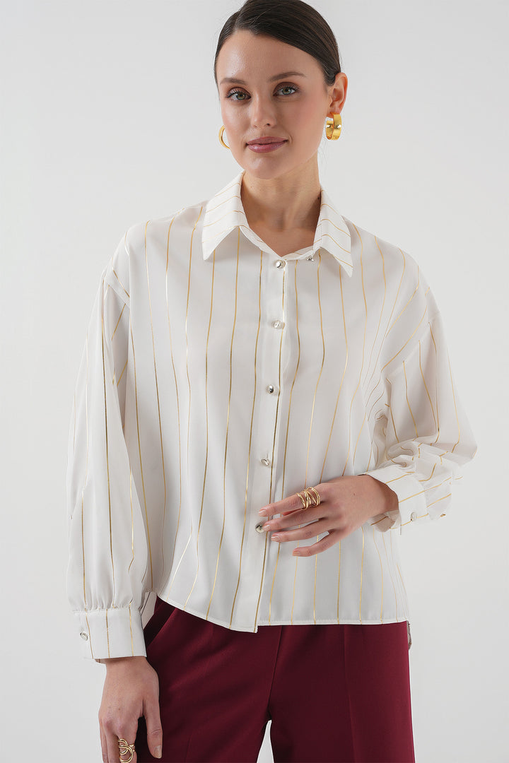 Bigdart Chemise à rayures dorées pour femmes 5924 - Blanc