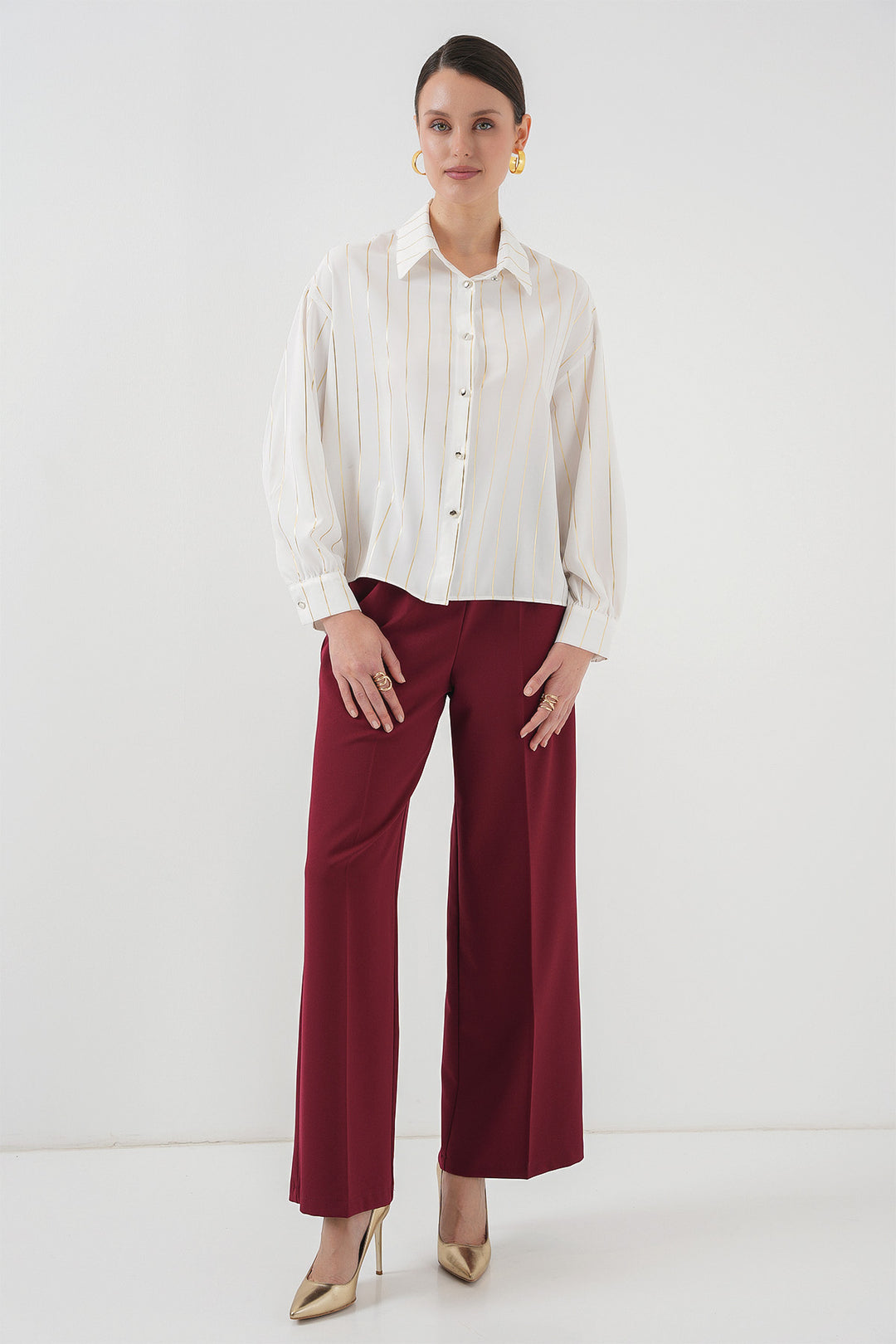 Bigdart Chemise à rayures dorées pour femmes 5924 - Blanc