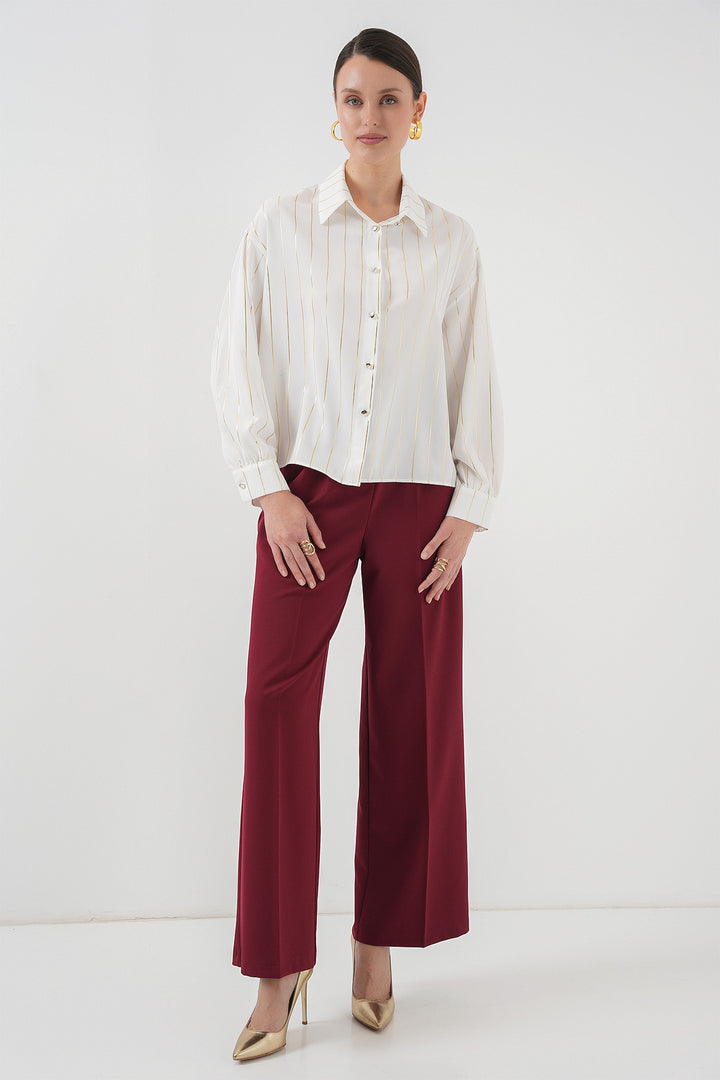 Bigdart Chemise à rayures dorées pour femmes 5924 - Blanc