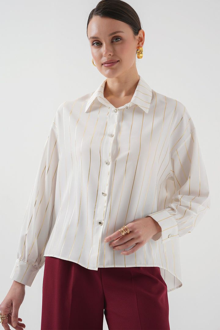 Bigdart Chemise à rayures dorées pour femmes 5924 - Blanc