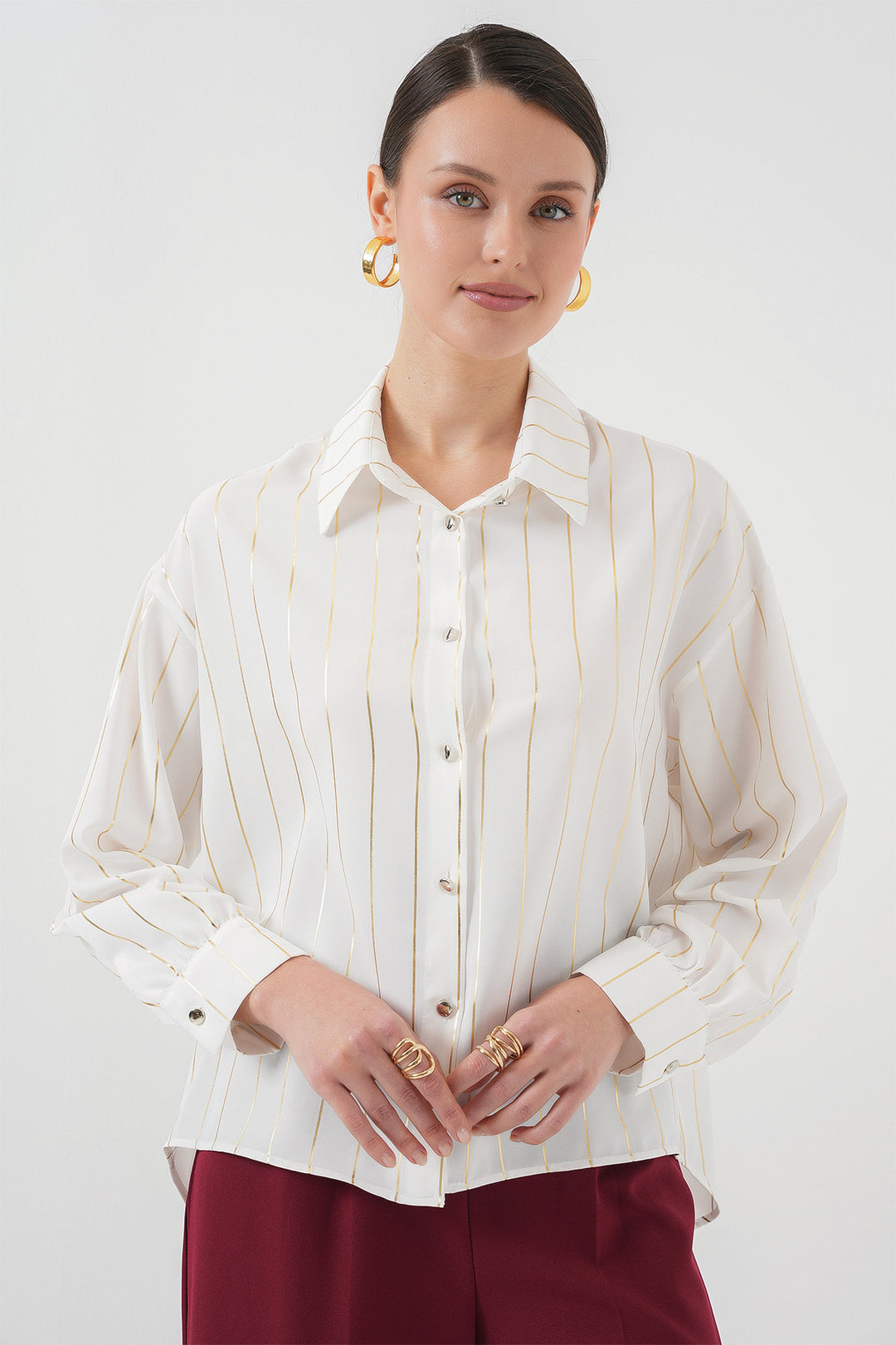 Bigdart Chemise à rayures dorées pour femmes 5924 - Blanc
