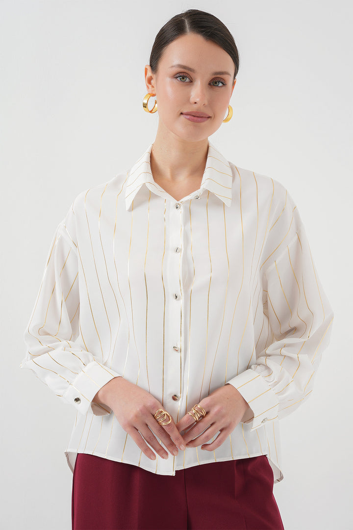 Bigdart Chemise à rayures dorées pour femmes 5924 - Blanc