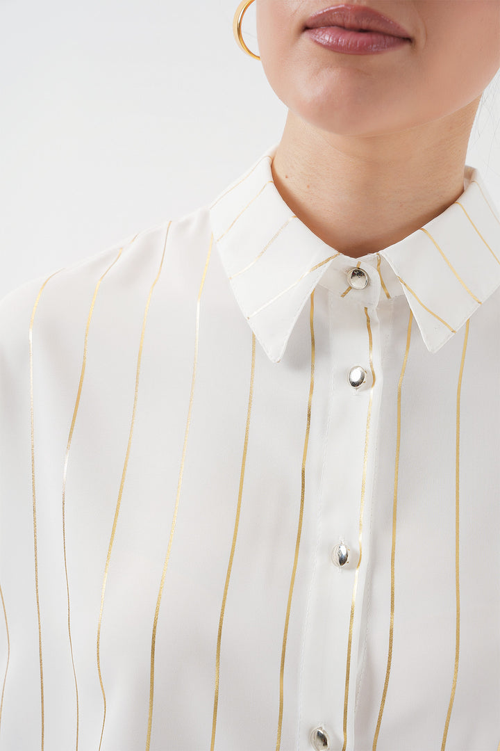 Bigdart Chemise à rayures dorées pour femmes 5924 - Blanc