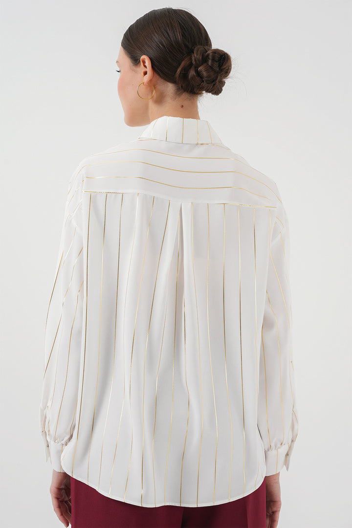Bigdart Chemise à rayures dorées pour femmes 5924 - Blanc