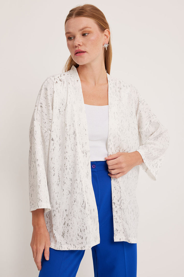 Bigdart Kimono tricoté avec détails en argent pour femme 5925 - Argent