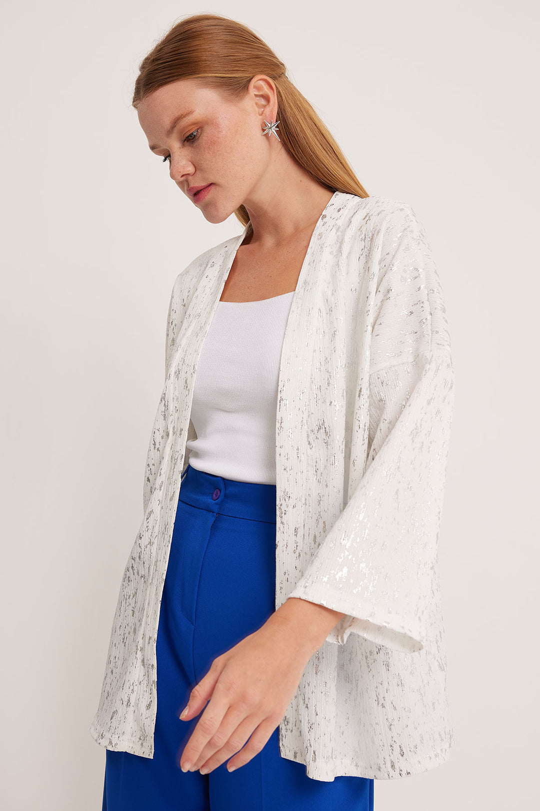 Bigdart Kimono tricoté avec détails en argent pour femme 5925 - Argent