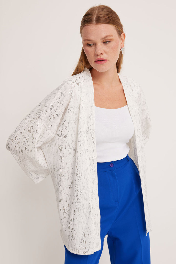 Bigdart Kimono tricoté avec détails en argent pour femme 5925 - Argent