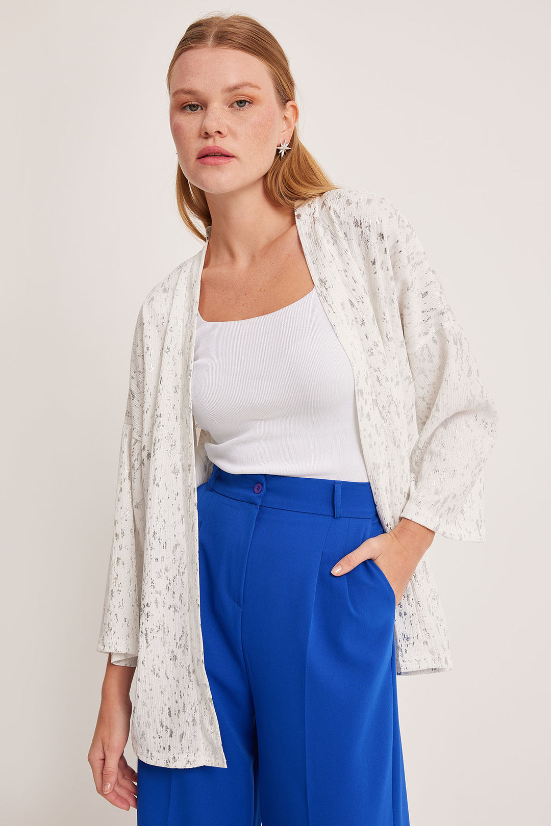 Bigdart Kimono tricoté avec détails en argent pour femme 5925 - Argent