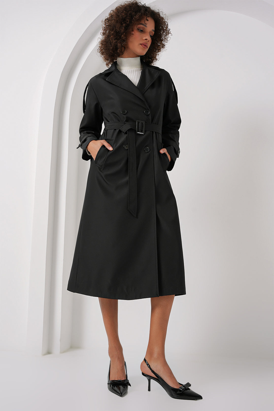 Bigdart 5941 Manteau trench croisé long - Noir