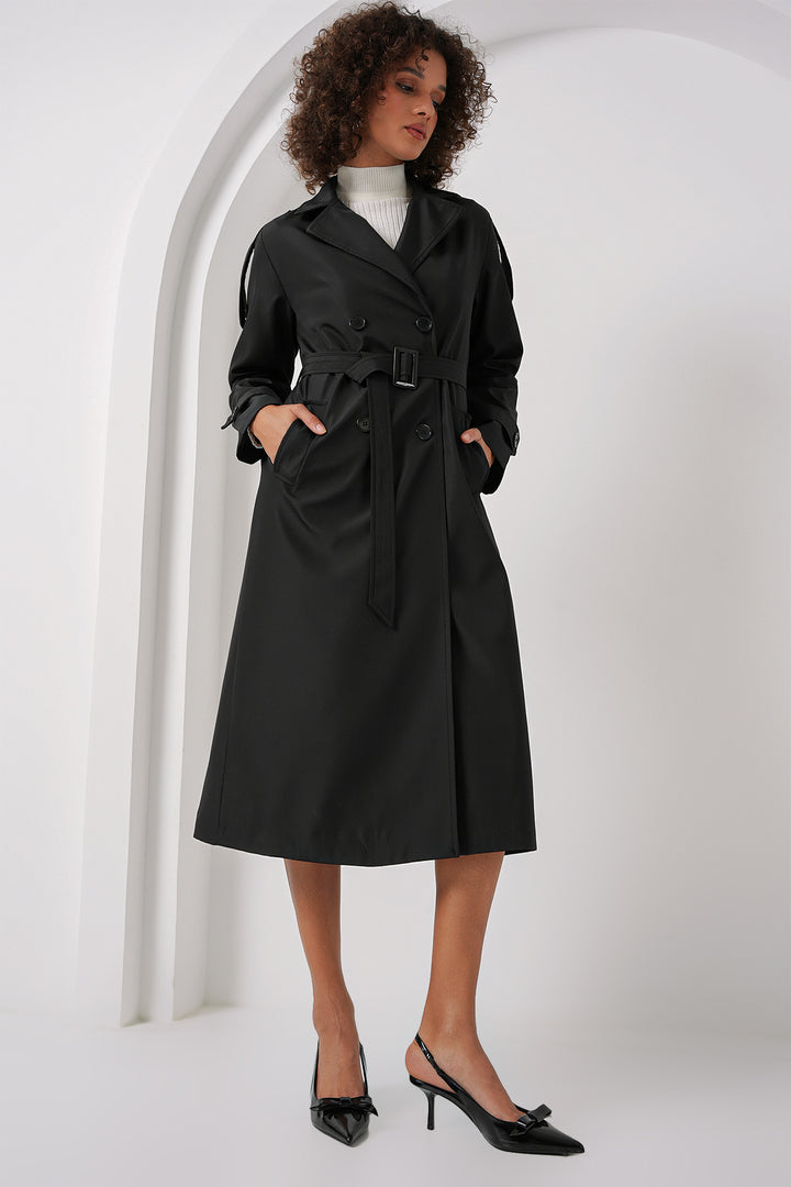 Bigdart 5941 Manteau trench croisé long - Noir