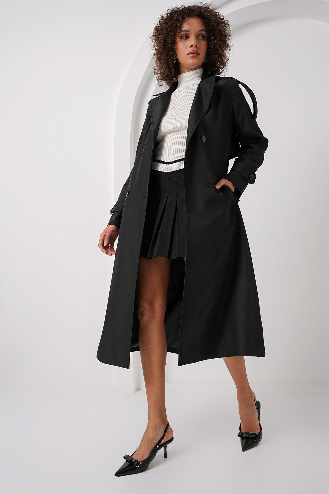 Bigdart 5941 Manteau trench croisé long - Noir