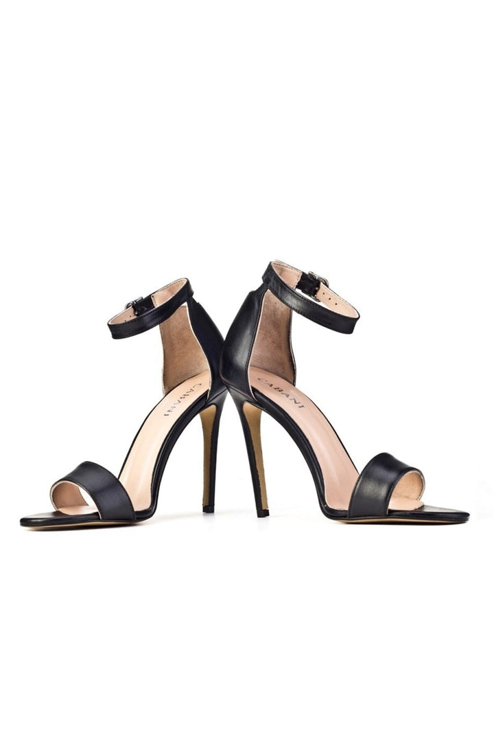 Cabani Shoes Chaussures à talons pour femmes en cuir véritable noir avec détail de boucle. - Multicolore