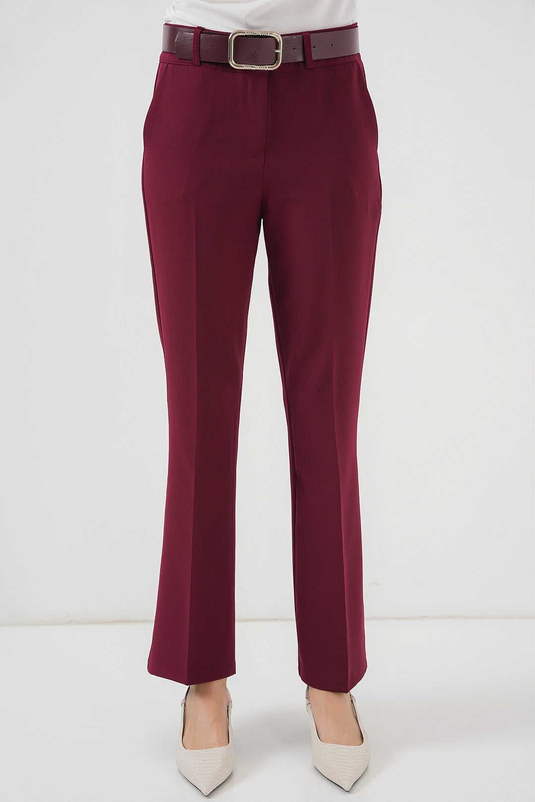 Bigdart Pantalon à Jambes Évasées Ceinturé 6538 - Bordeaux