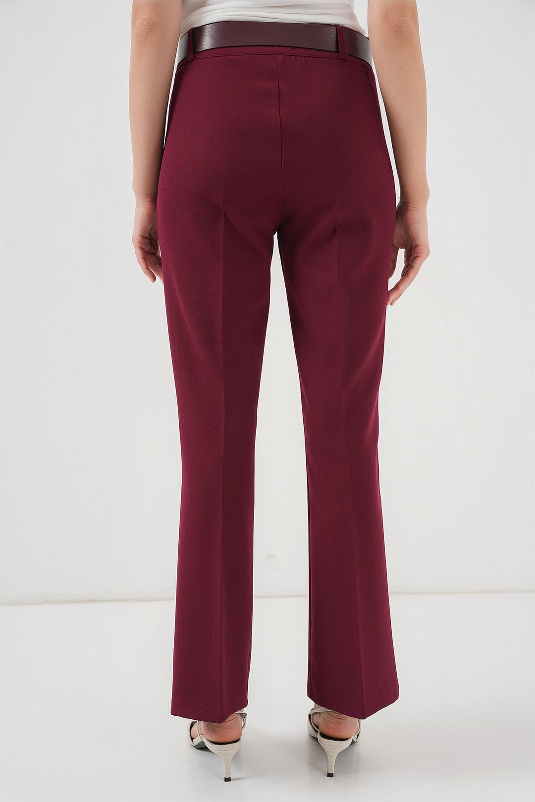 Bigdart Pantalon à Jambes Évasées Ceinturé 6538 - Bordeaux