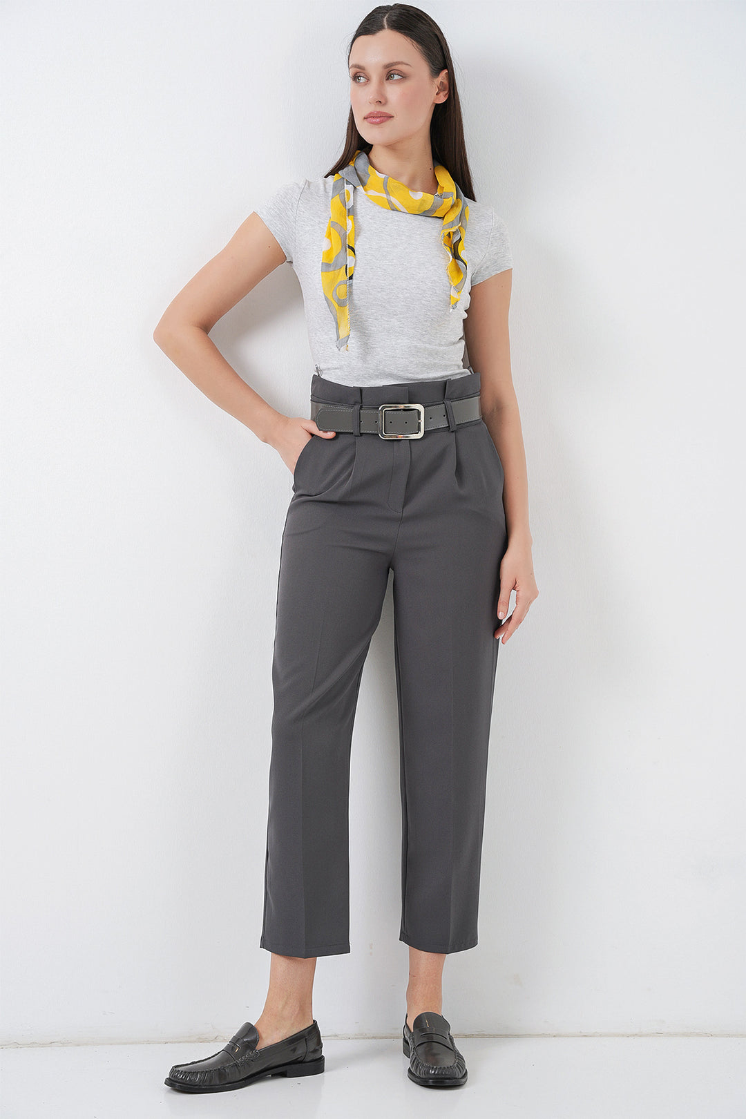 Bigdart Pantalon en Tissu avec Ceinture 6556 - Anthracite