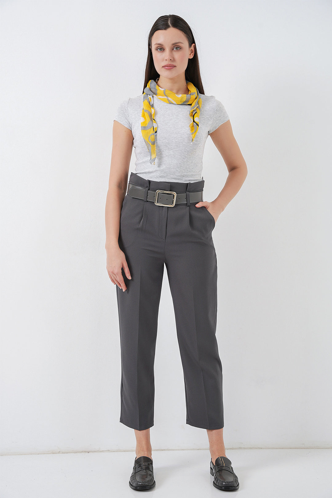 Bigdart Pantalon en Tissu avec Ceinture 6556 - Anthracite