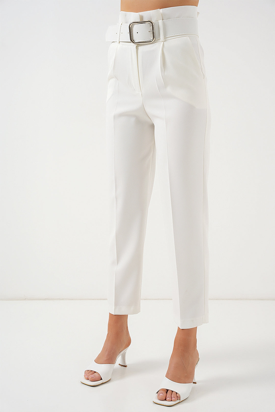 Bigdart Pantalon en Tissu à Ceinture 6556 - Écru