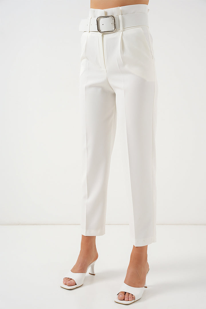 Bigdart Pantalon en Tissu à Ceinture 6556 - Écru