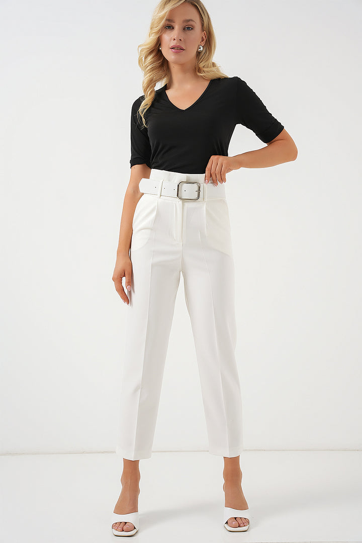 Bigdart Pantalon en Tissu à Ceinture 6556 - Écru