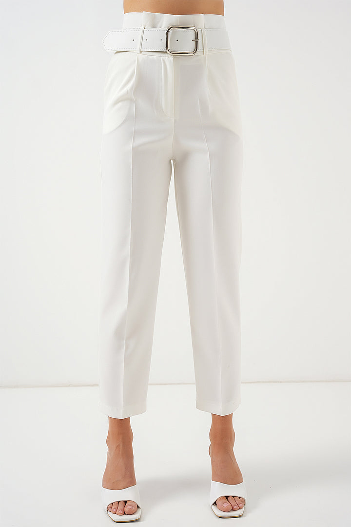 Bigdart Pantalon en Tissu à Ceinture 6556 - Écru