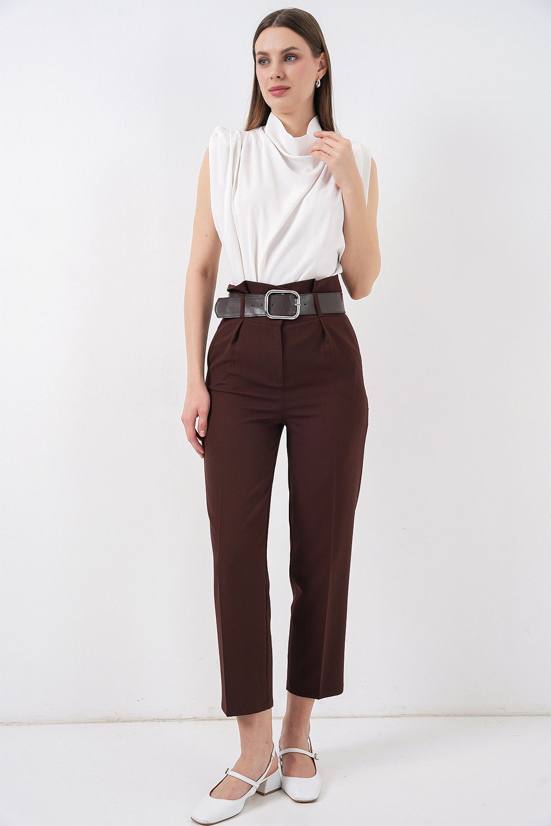 Bigdart 6556 Pantalon en Tissu Ceinturé - Marron