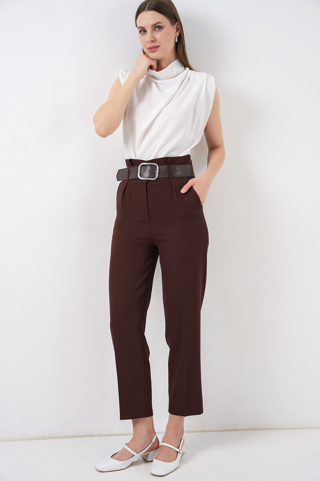 Bigdart 6556 Pantalon en Tissu Ceinturé - Marron
