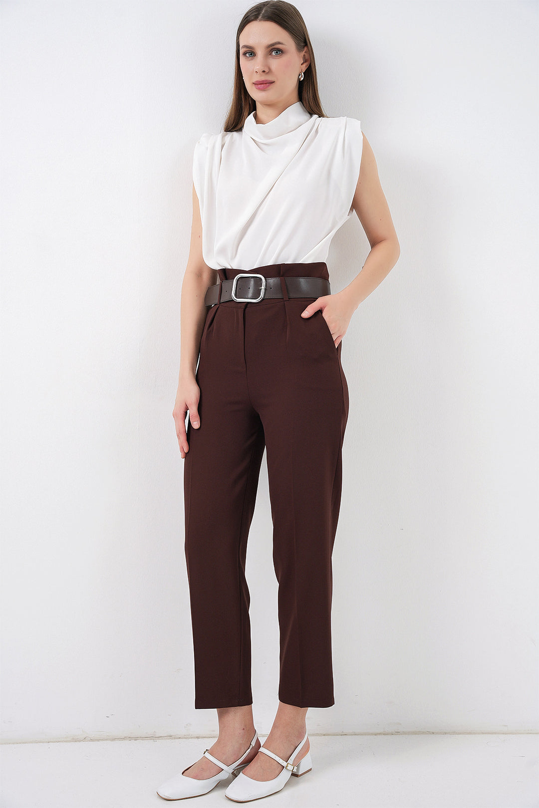 Bigdart 6556 Pantalon en Tissu Ceinturé - Marron