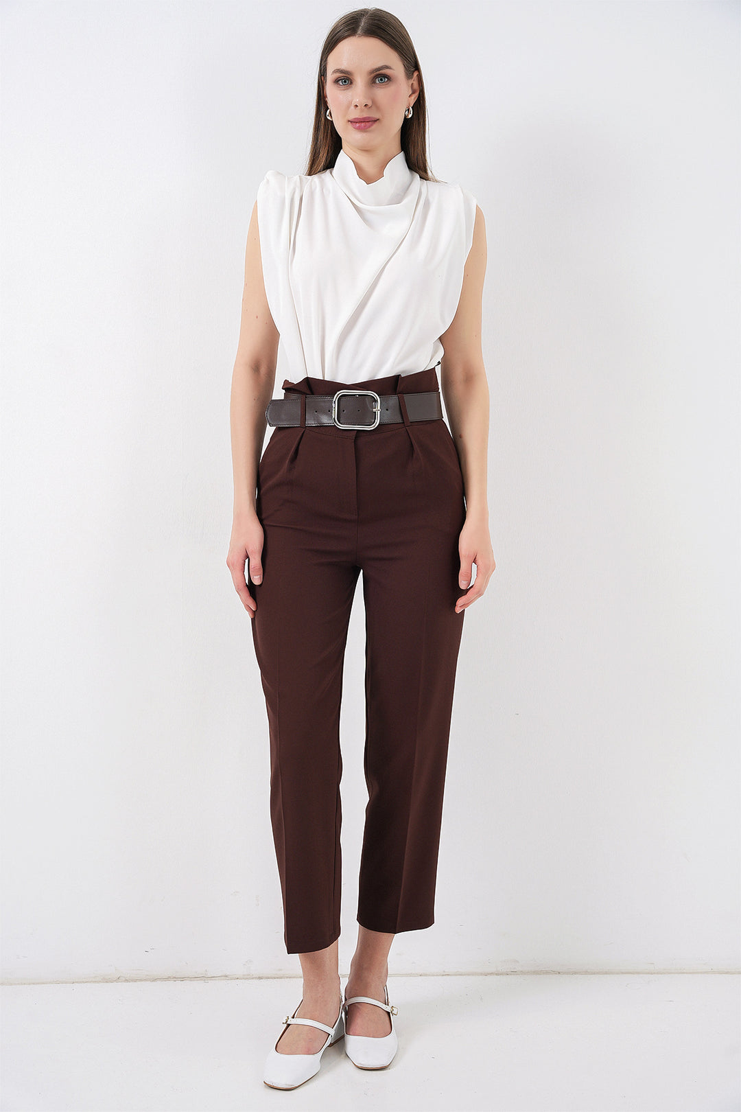 Bigdart 6556 Pantalon en Tissu Ceinturé - Marron