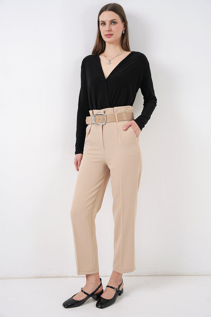 Bigdart Pantalon en tissu ceinturé 6556 - Crème
