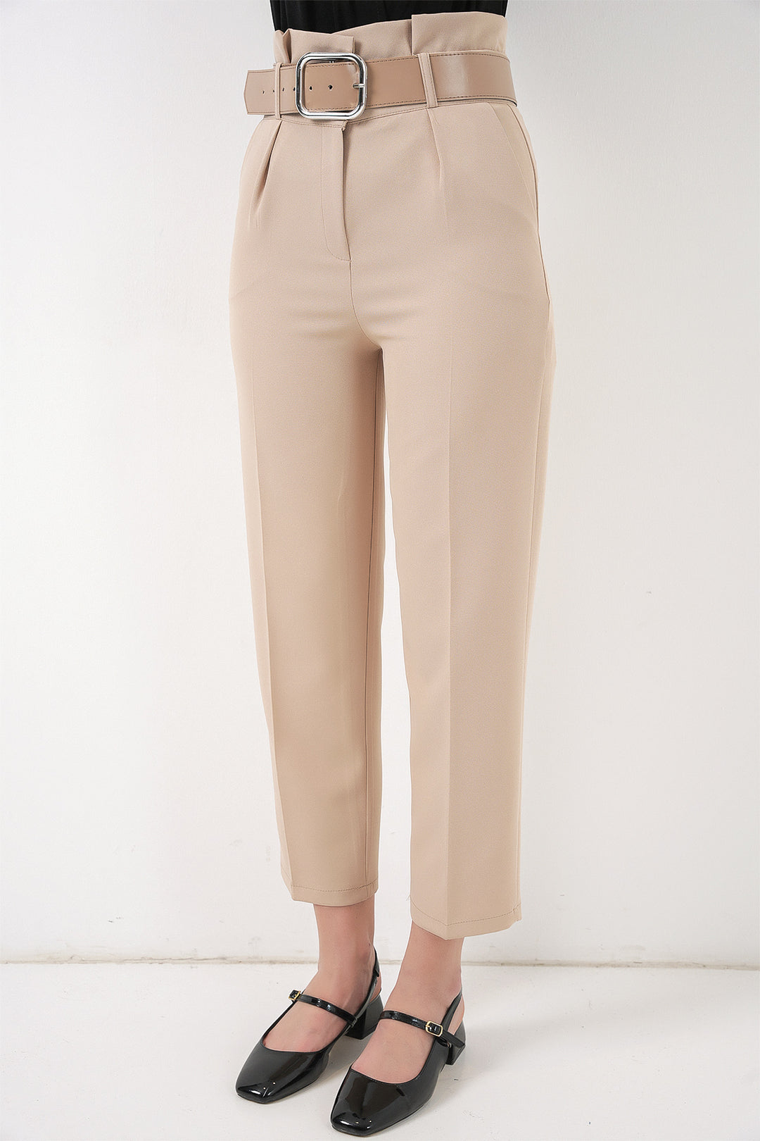 Bigdart Pantalon en tissu ceinturé 6556 - Crème