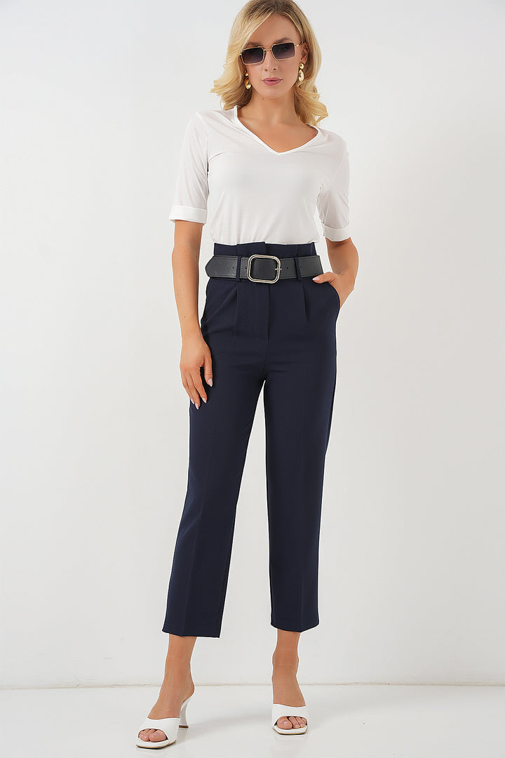 Bigdart Pantalon en tissu avec ceinture 6556 - Bleu marine