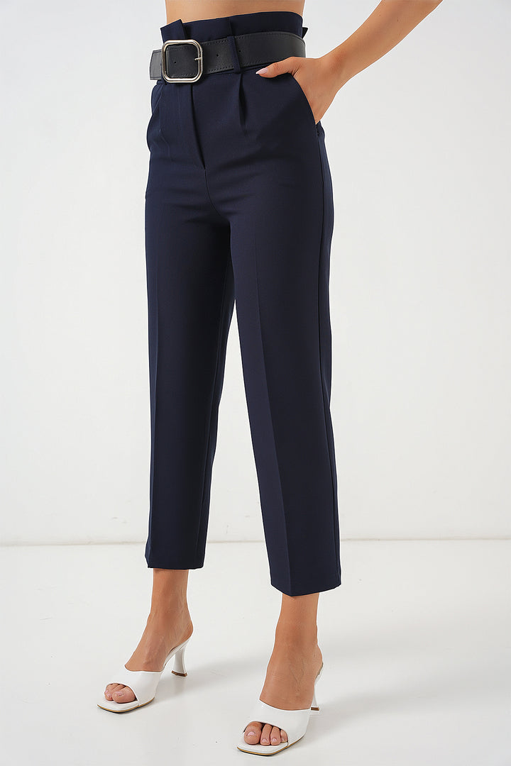 Bigdart Pantalon en tissu avec ceinture 6556 - Bleu marine