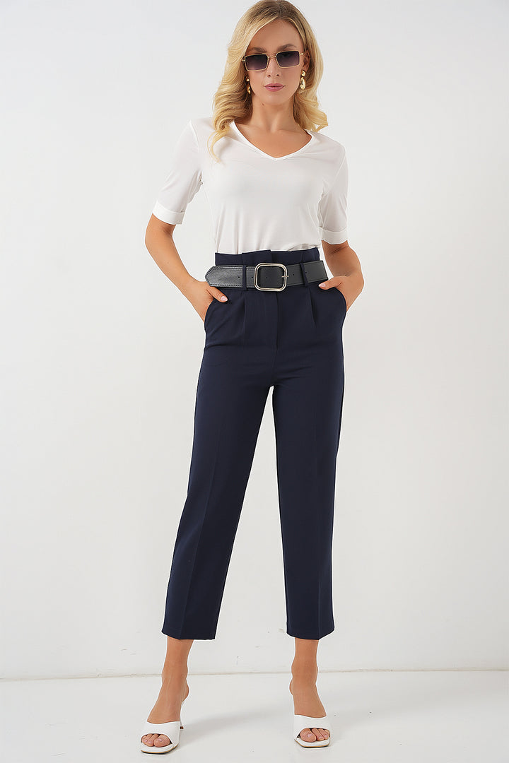 Bigdart Pantalon en tissu avec ceinture 6556 - Bleu marine
