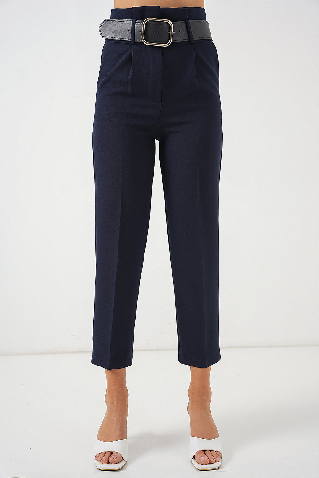 Bigdart Pantalon en tissu avec ceinture 6556 - Bleu marine
