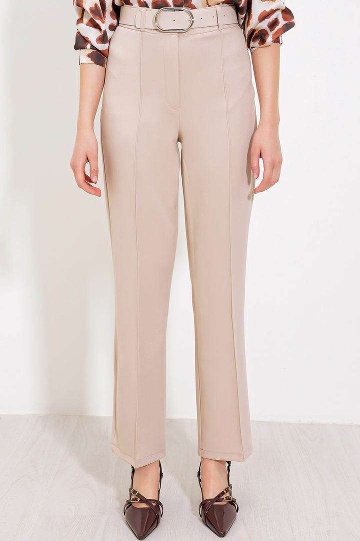 Bigdart Pantalon en tissu taille haute beige pour femme 6584