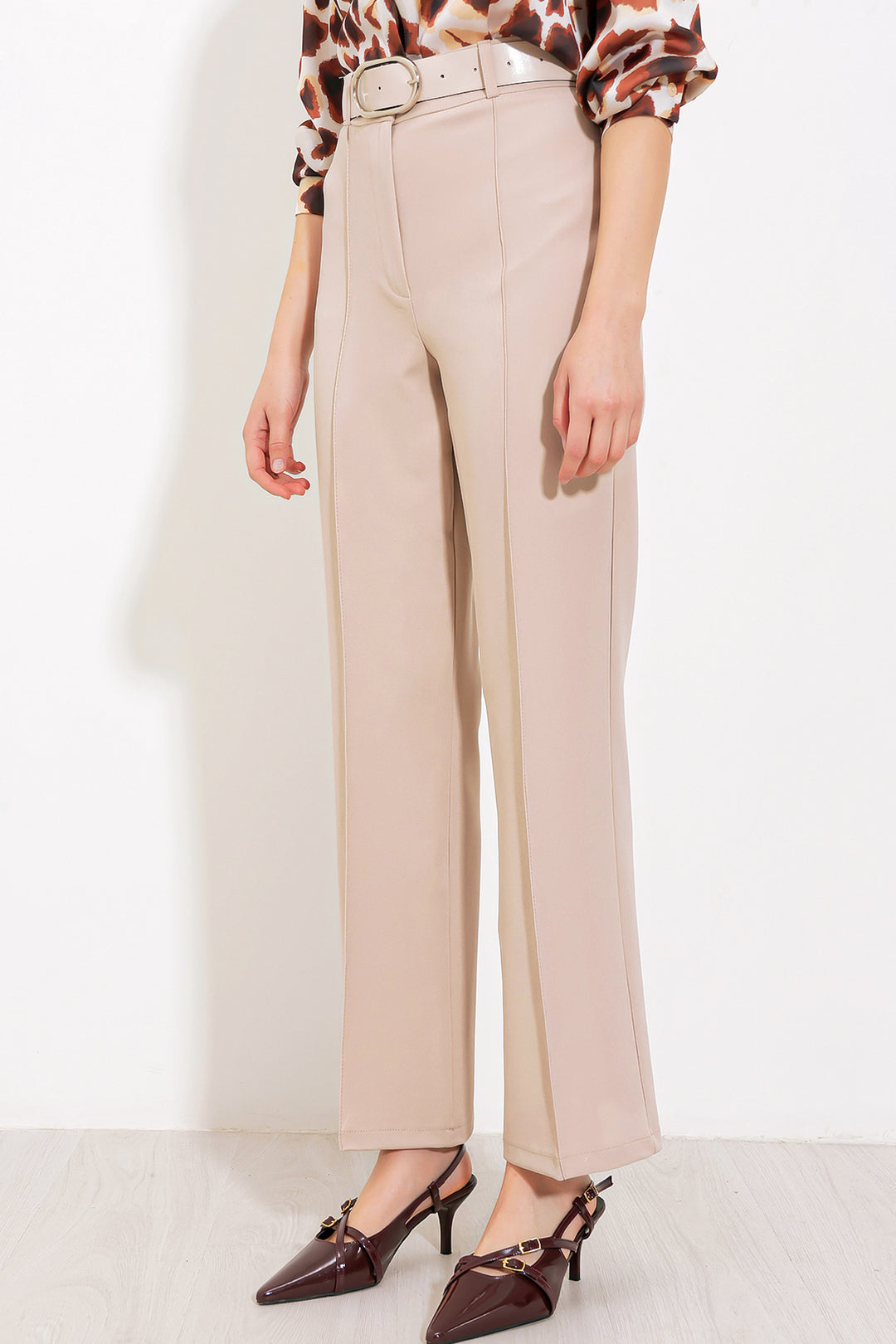 Bigdart Pantalon en tissu taille haute beige pour femme 6584