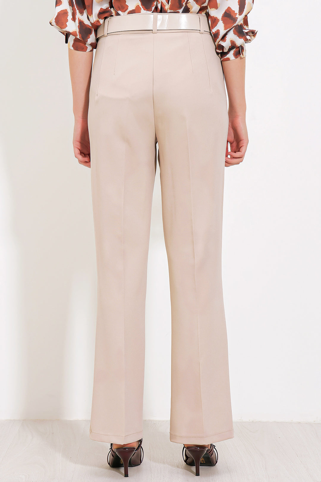Bigdart Pantalon en tissu taille haute beige pour femme 6584