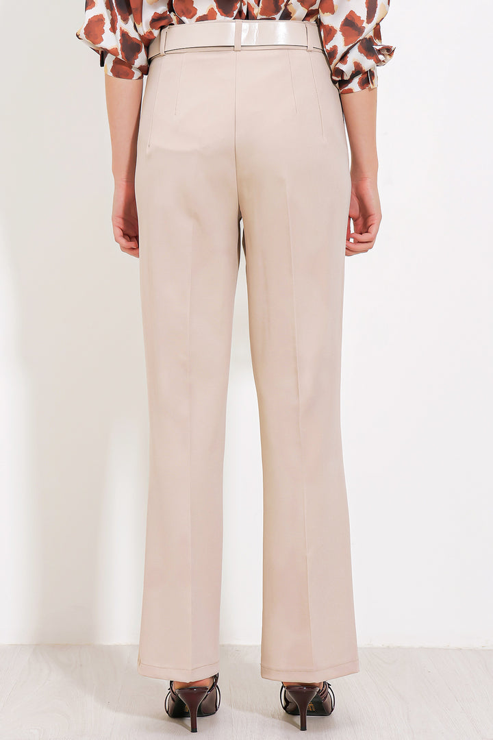 Bigdart Pantalon en tissu taille haute beige pour femme 6584