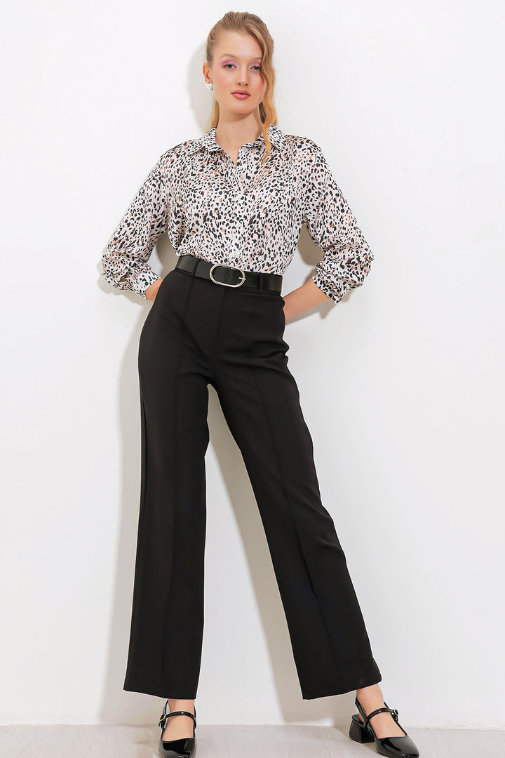 Bigdart Pantalon en tissu taille haute noir pour femme 6584 - Noir