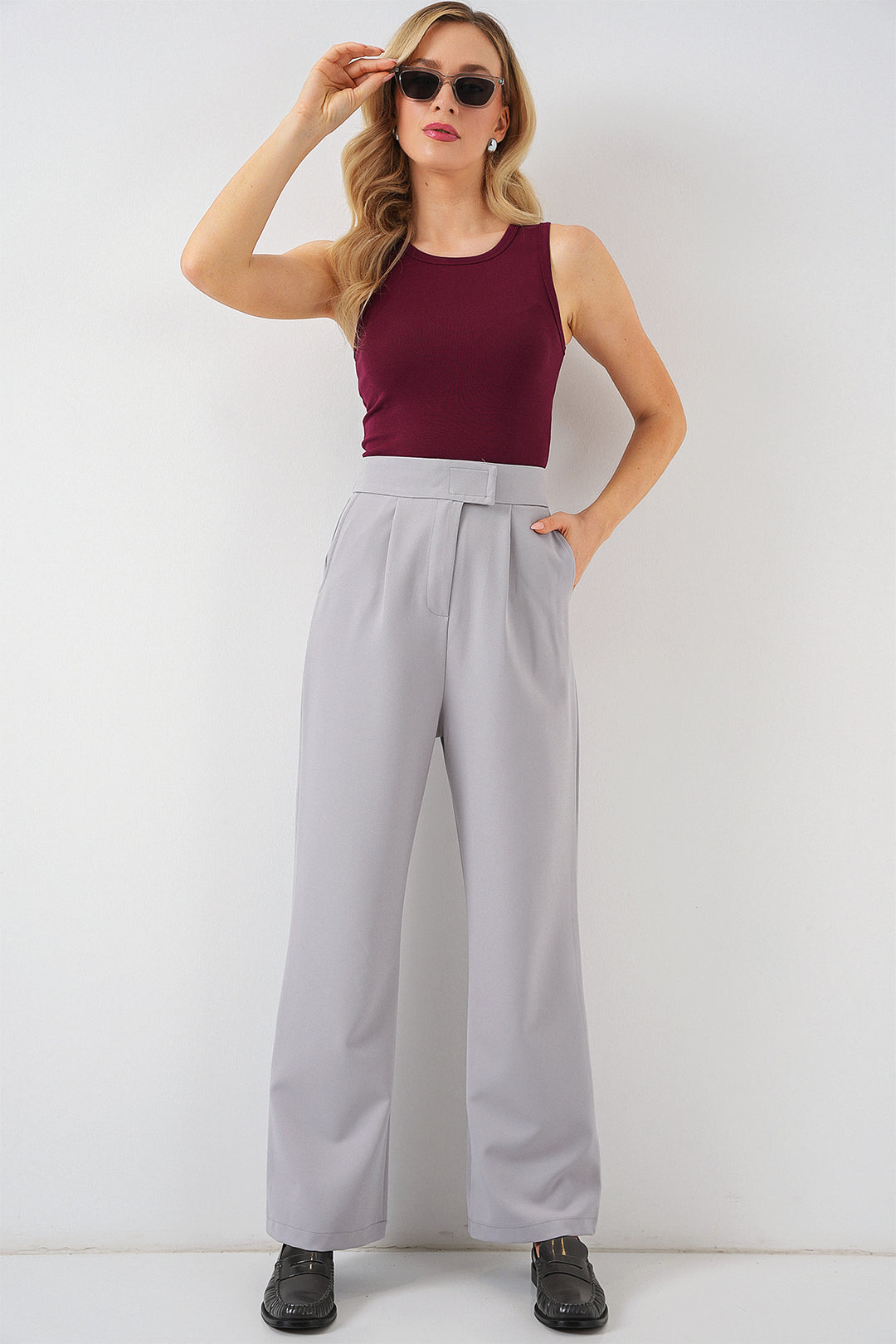 Bigdart Pantalon en tissu taille haute 6612 - Gris