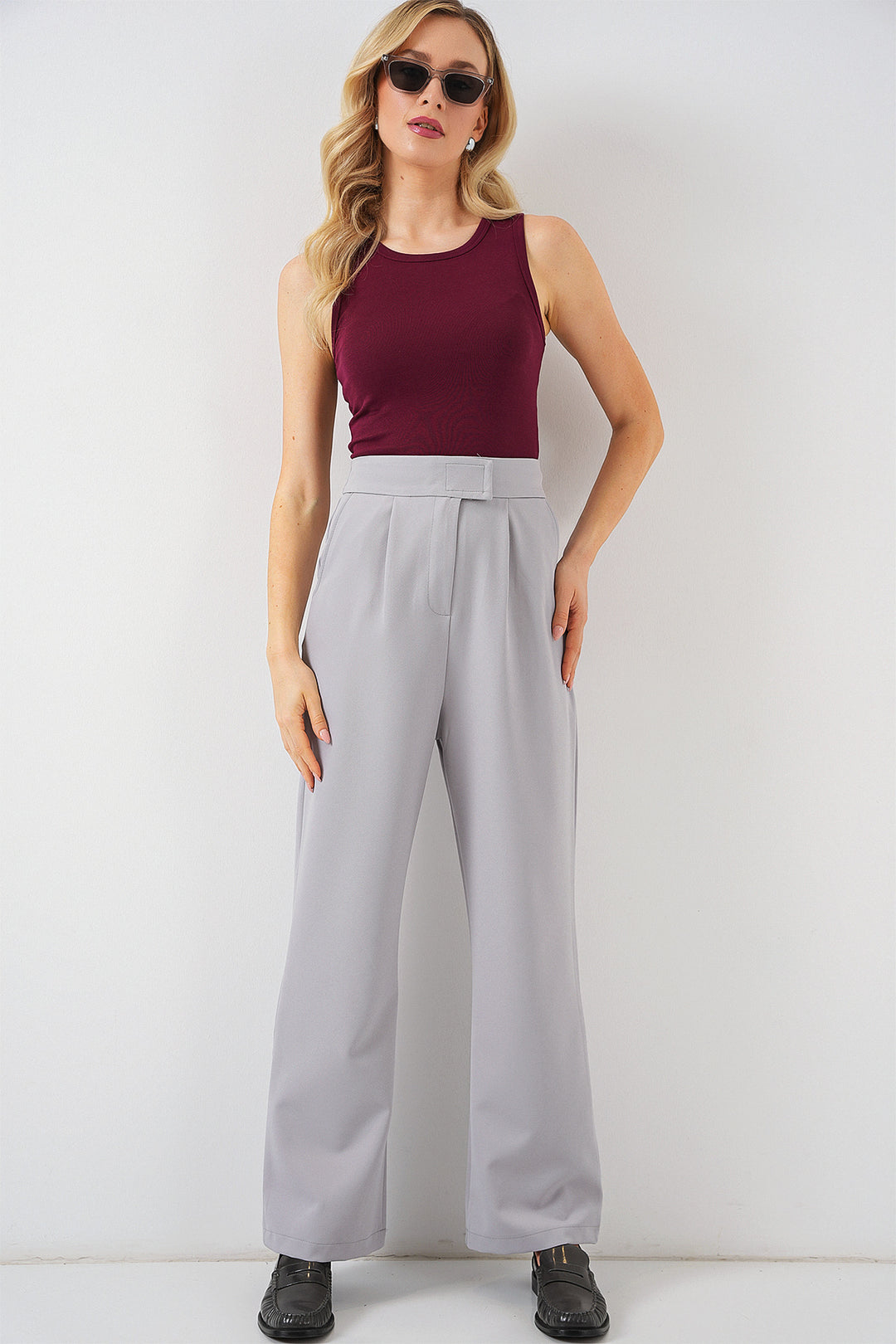 Bigdart Pantalon en tissu taille haute 6612 - Gris