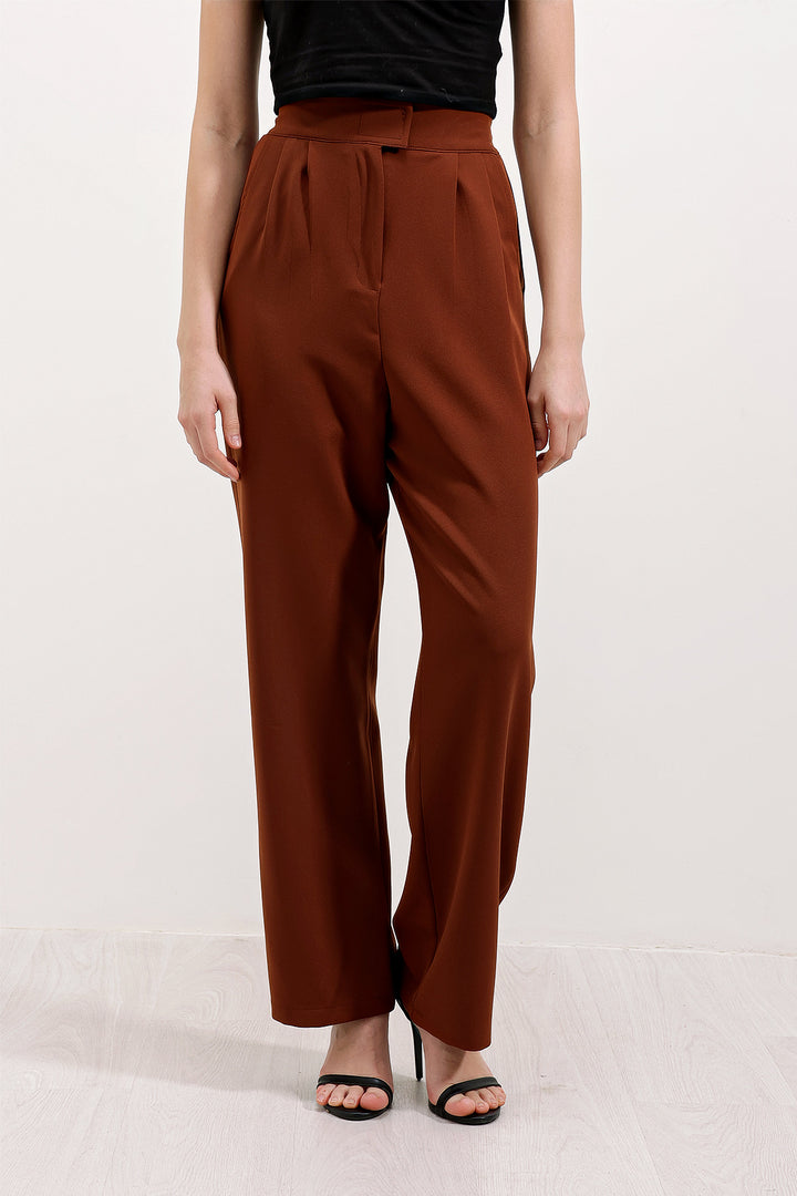 Bigdart Pantalon en tissu taille haute marron pour femme 6612