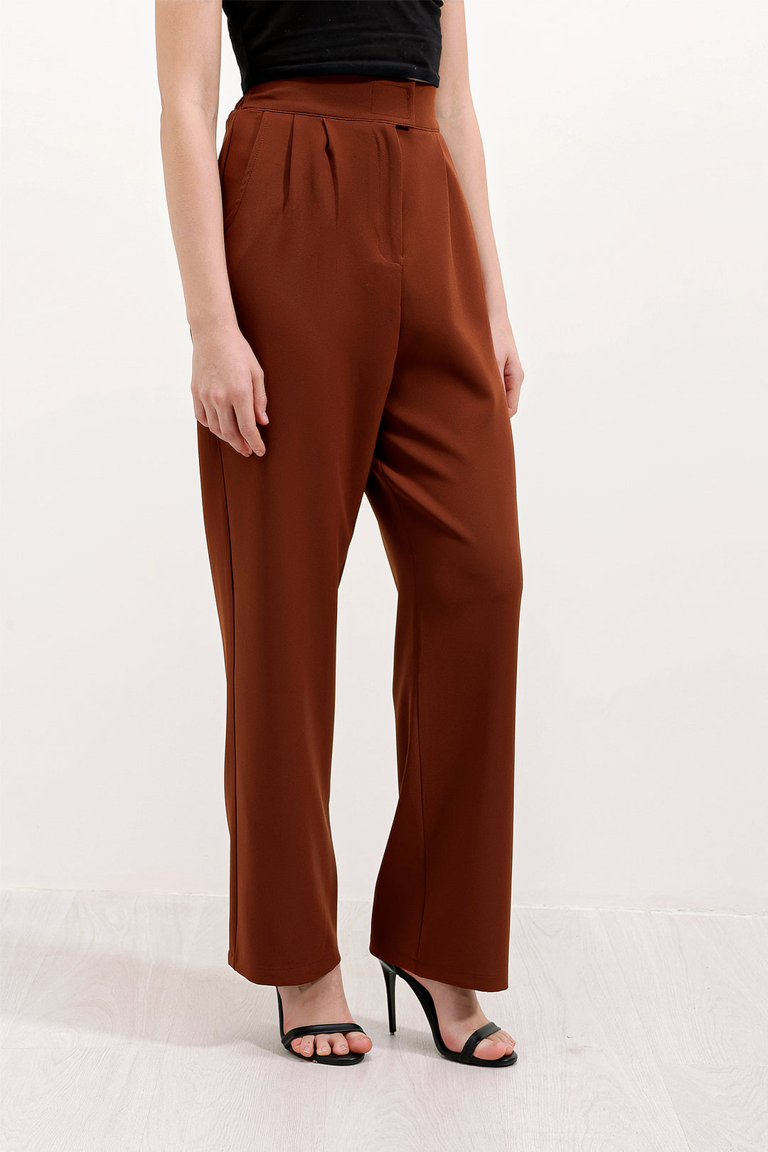 Bigdart Pantalon en tissu taille haute marron pour femme 6612