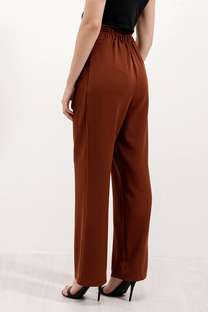 Bigdart Pantalon en tissu taille haute marron pour femme 6612