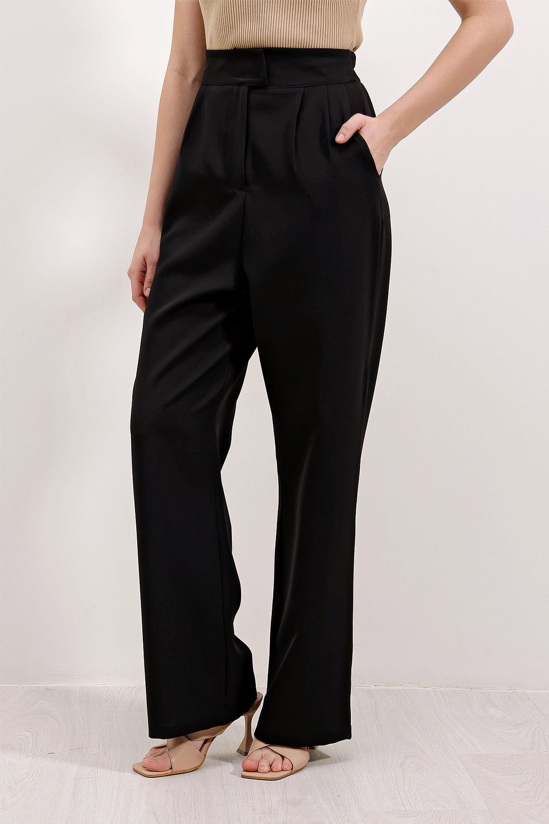 Bigdart Pantalon en tissu taille haute noir pour femme 6612 - Noir