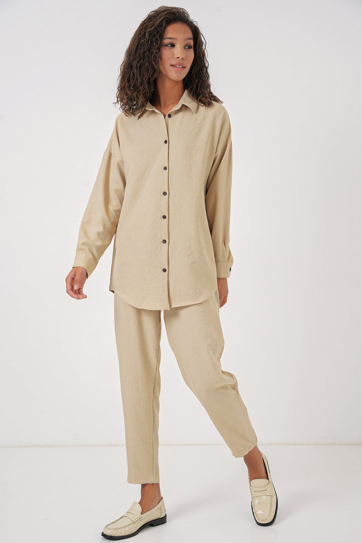 Bigdart Ensemble femme en lin oversize beige 6622