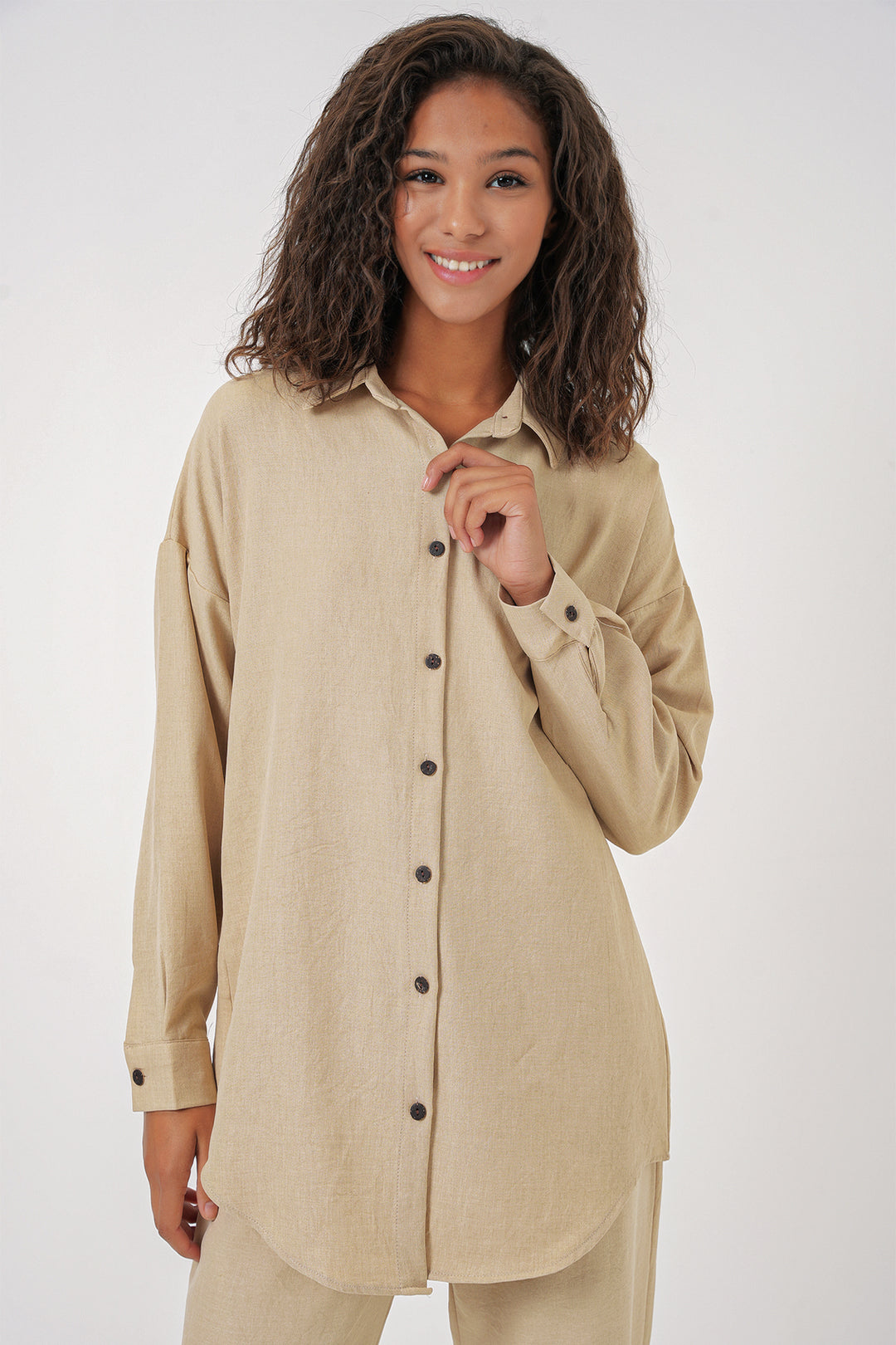 Bigdart Ensemble femme en lin oversize beige 6622